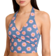 Blue Halter Crop Top with Pink Daisy Pattern