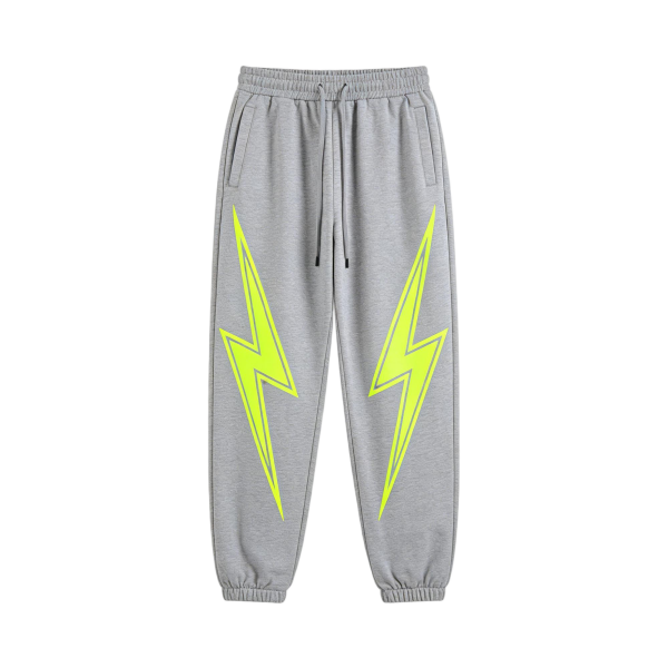 Gray Joggers with Neon Yellow Lightning Print