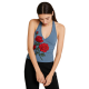Elegant Red Rose Embroidered Halter Crop Top